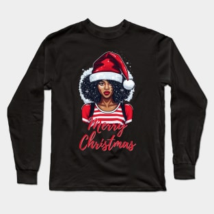 Black Woman Santa, Black Mrs Santa Claus, African American Santa, Merry Christmas Long Sleeve T-Shirt